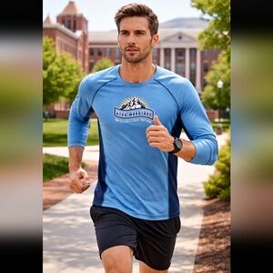Alo CoolFit Utah Marathon Long Sleeve Running Shirt Mens Medium Blue Athletic